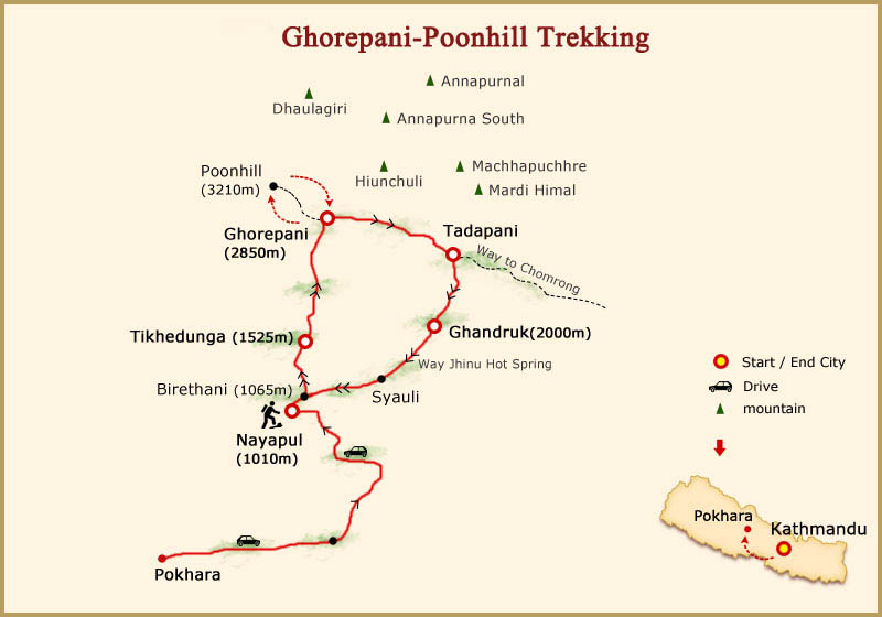 3 day poon hill trek map