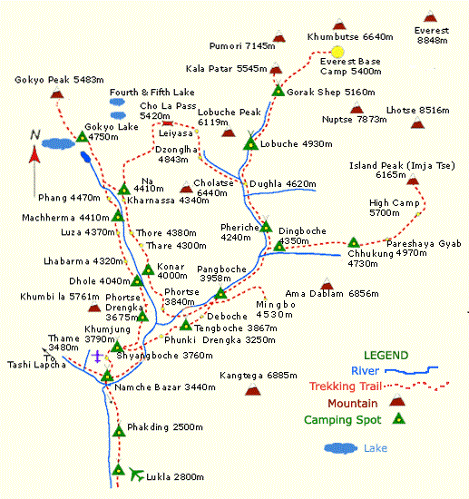 Trek map of Lukla to Everest Base Camp