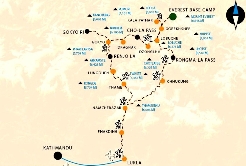 Everest Three Pass Trek Map