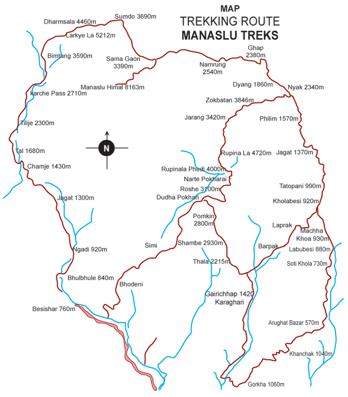 Manaslu Circuit Trek Map 